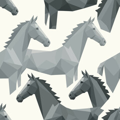 Fototapeta premium low poly geometric horse seamless pattern in shades of grey perfect for modern digital backgrounds fabric design and wallpaper.