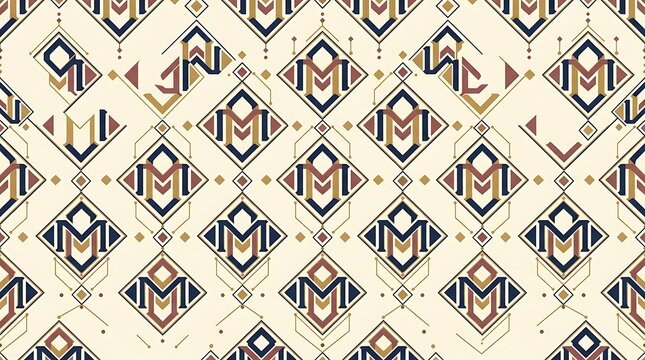 Art deco seamless geometric pattern with navy and gold motifs