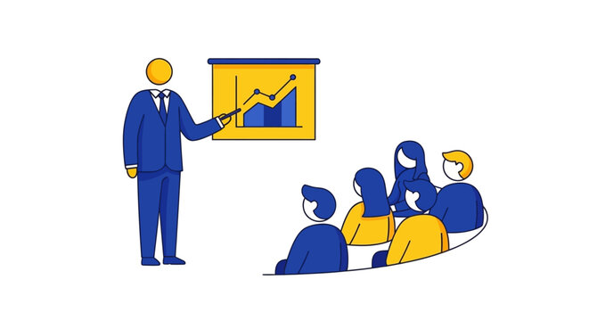 Businessman giving presentation to audience.