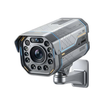 Advanced AI Surveillance CCTV Camera with Blue and Orange Glow