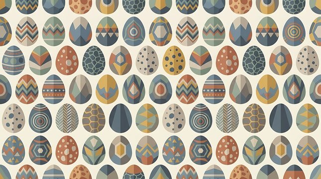 Seamless pattern of decorated easter eggs in vintage geometric style
