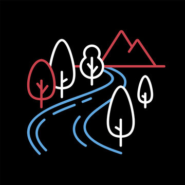 Mountain and river vector icon. Nature sign