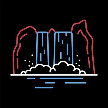 Mountain in the middle of a waterfall vector icon