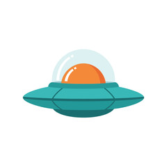 Fototapeta premium cartoon flying saucer with orange dome and blue body isolated on white background