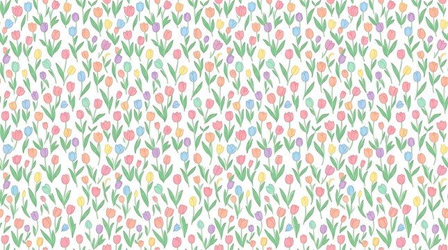 Seamless pattern with colorful hand drawn tulips on white background