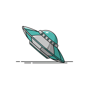 ufo illustration of a crashed flying saucer landing on earth a retro spaceship vector isolated on a white background.