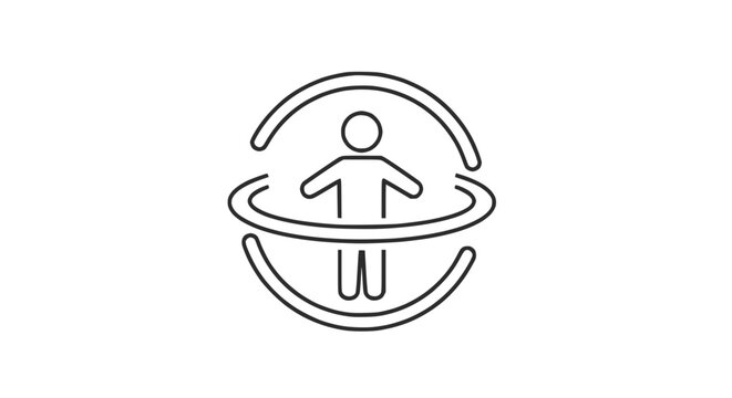 Human figure icon with orbiting rings, concept of protection, personal space, or data security