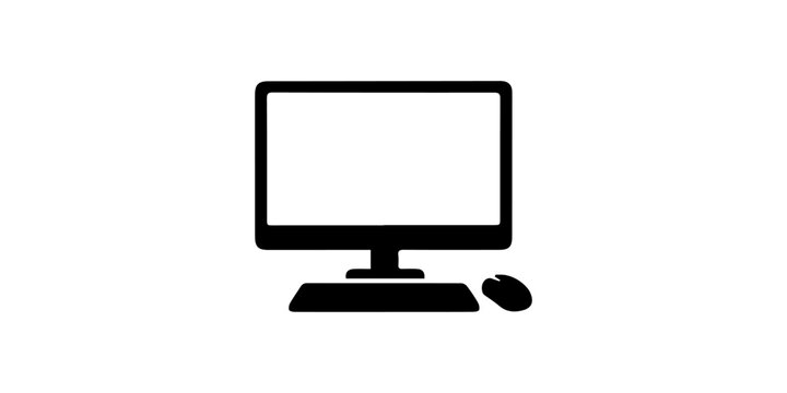 Desktop Computer Black Silhouette Icon White Background.