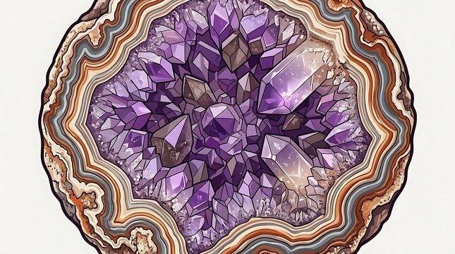 Amethyst crystal geode with purple quartz points and layered crust