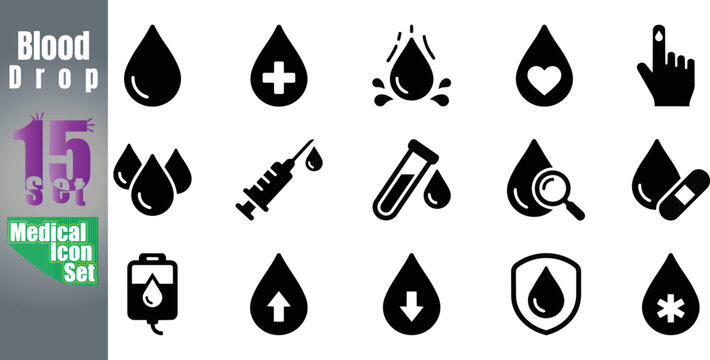 Medical icon set blood drop syringe healthcare symbols health testing graphics