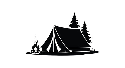 Campsite silhouette tent fire trees outdoor adventure © MdAbulBasher