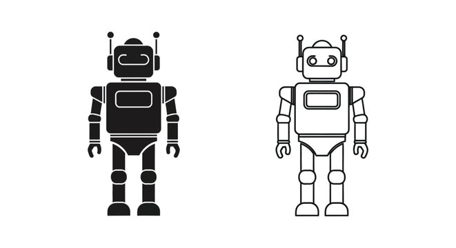 Robot silhouette and line art android mechanical