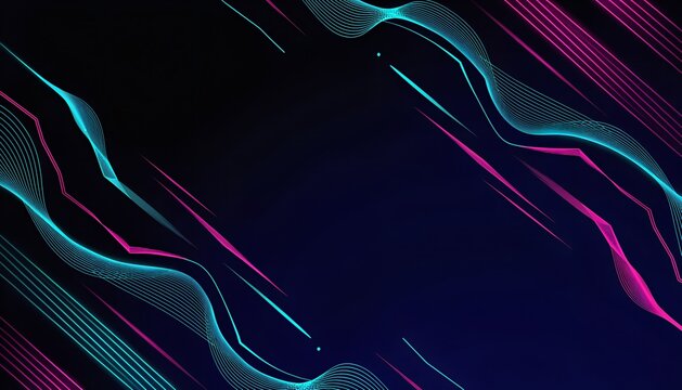 Futuristic digital data background. Cyberpunk neon light waves for web banner design.