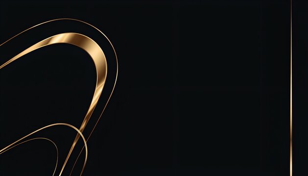 Luxury black background with gold lines. Premium dark banner with elegant metallic curves.