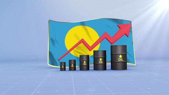Palau Oil Price Rising with Oil Barrels Upward Red Arrow and 3D Financial Data Visualization Graphs for Economy and Business Concept