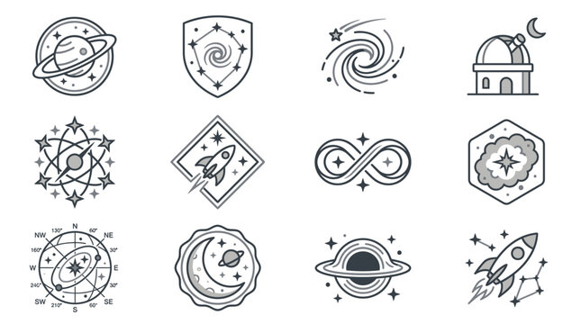 Astronomy and outer space line icons for scientific design.