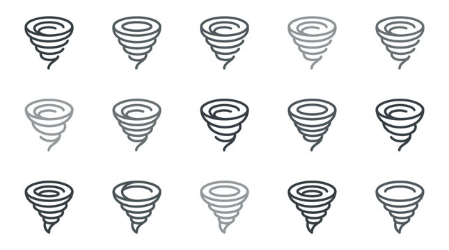 Collection of tornado and whirlwind weather icons set.