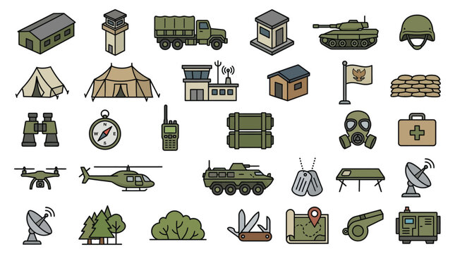 Military Equipment Icons Flat Vector Illustration On White Background