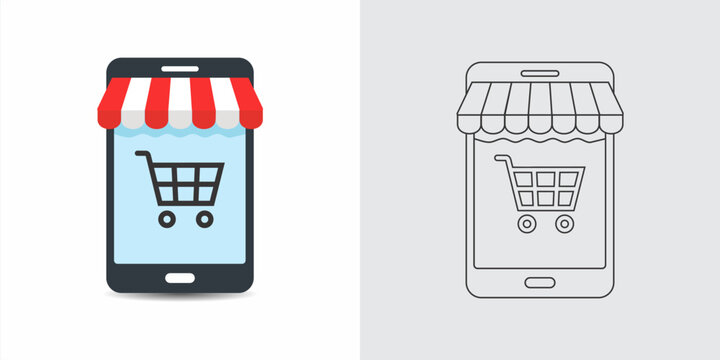 Online Shopping Mobile App Illustration with Shopping Cart Icon