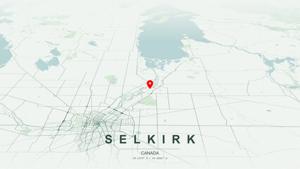 Modern minimalist vector map of Selkirk, Manitoba. High-quality scalable illustration of Selkirk geographic boundaries divided by the Red River shoreline for posters design. © AliRza