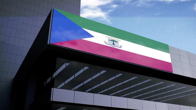 Equatorial Guinea Flag on Building with Sky in Background