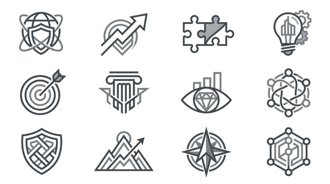 Technology innovation and data networking line icons.