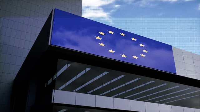European Union Flag on Building with Sky in Background