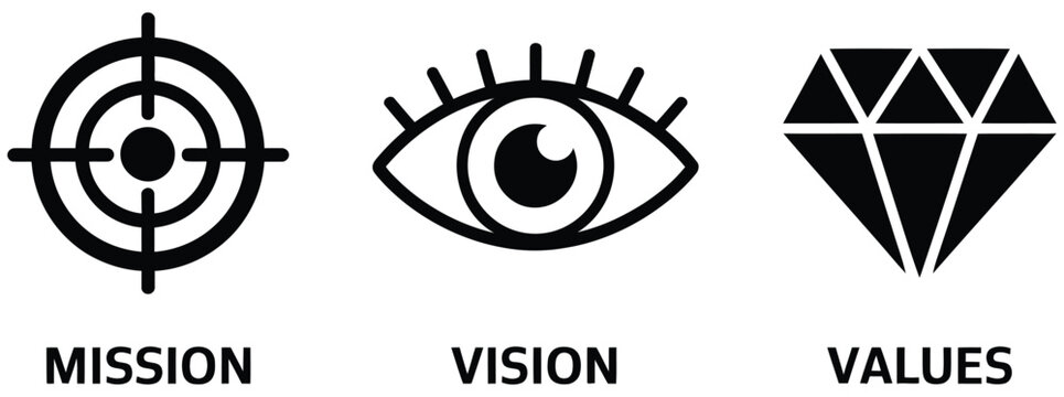 Mission vision values icon representing business objectives, corporate identity, leadership, and organizational principles, vector, design