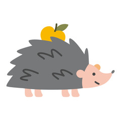 Cute hedgehog carrying an apple on its back. Forest mammal illustration for woodland wildlife, autumn nature, camping, outdoor adventures and children's educational designs © WinWinFolly