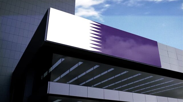 Qatar Flag on Building with Sky in Background