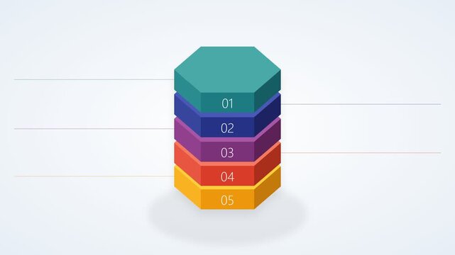 3D Isometric Five Layer Octagonal Infographic Diagram with Numbered Steps