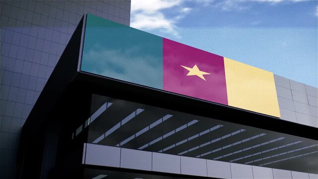 Cameroon Flag on Building with Sky in Background