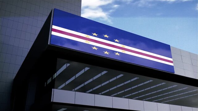  Cape Verde Flag on Building with Sky in Background