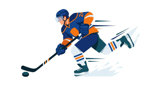 Dynamic Ice Hockey Player Skating with Puck Vector Illustration