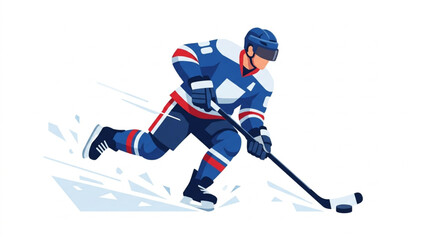 Obraz premium Dynamic Ice Hockey Player Skating on Ice Rink Flat Vector Illustration