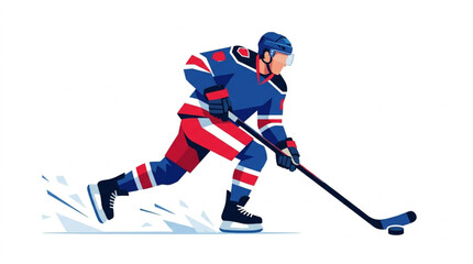 Obraz premium Dynamic Ice Hockey Player Skating on Ice – Flat Vector Illustration