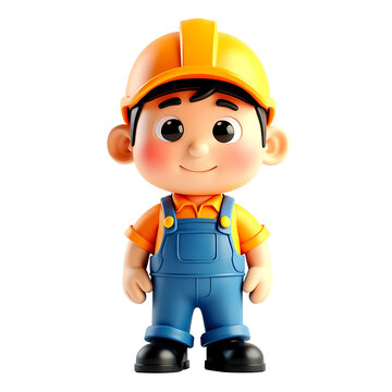 3D Cute Chibi Construction Worker Standing
