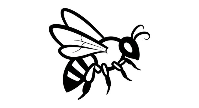 Black and white bee icon. Minimalist honey bee illustration on isolated background.