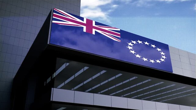 Cook Islands Flag on Building with Sky in Background