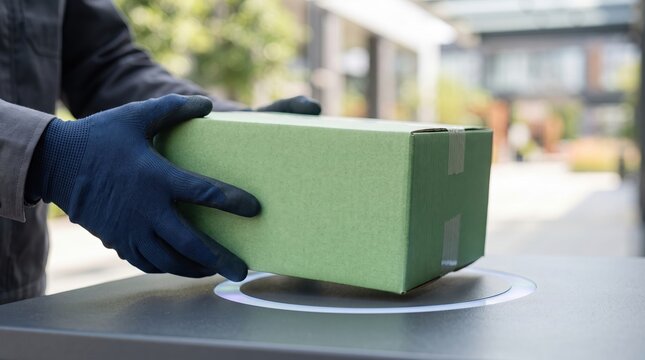 Secure package handling by person in gloves