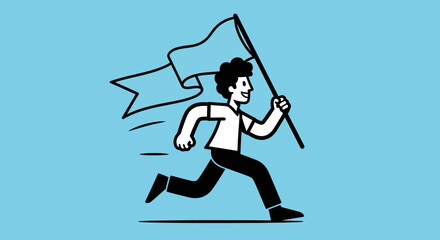 Fototapeta premium running man holding flag illustrating leadership achievement and success representing determination and progress toward goals.