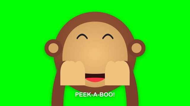 Happy Brown Monkey Character Playing Peek-a-Boo Game Vector Illustration