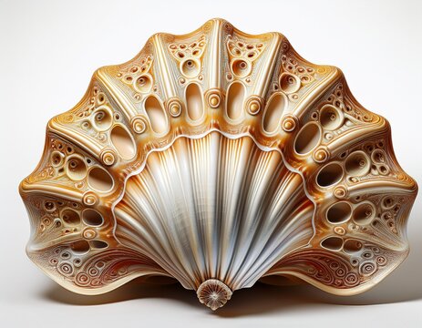 a realistic depiction of a seashell with intricate patterns isolated on a white background