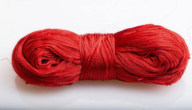 a single strand of red twisted yarn with loose fibers centered on white