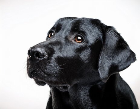 black labrador looking up with a thoughtful expression