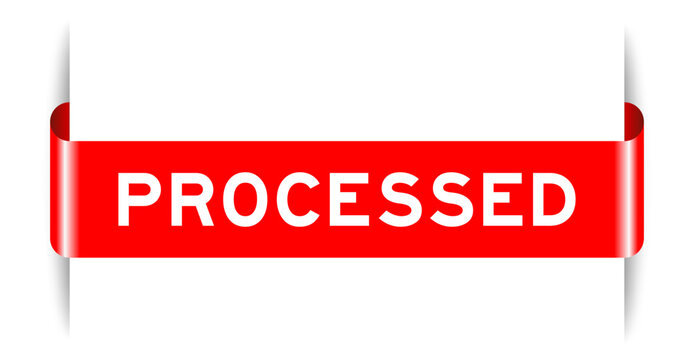 Red color inserted label banner with word processed on white background