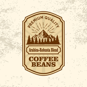 Mountain Blend Coffee Packaging Label Retro Vector