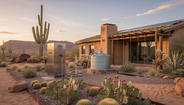 Modern Desert Home Surrounded by Cacti and Rocky Landscape