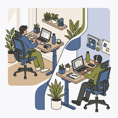 Fototapeta premium Remote teamwork and collaboration in a modern home office setup