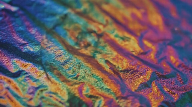 Colorful fabric with shiny texture and patterns in bright light